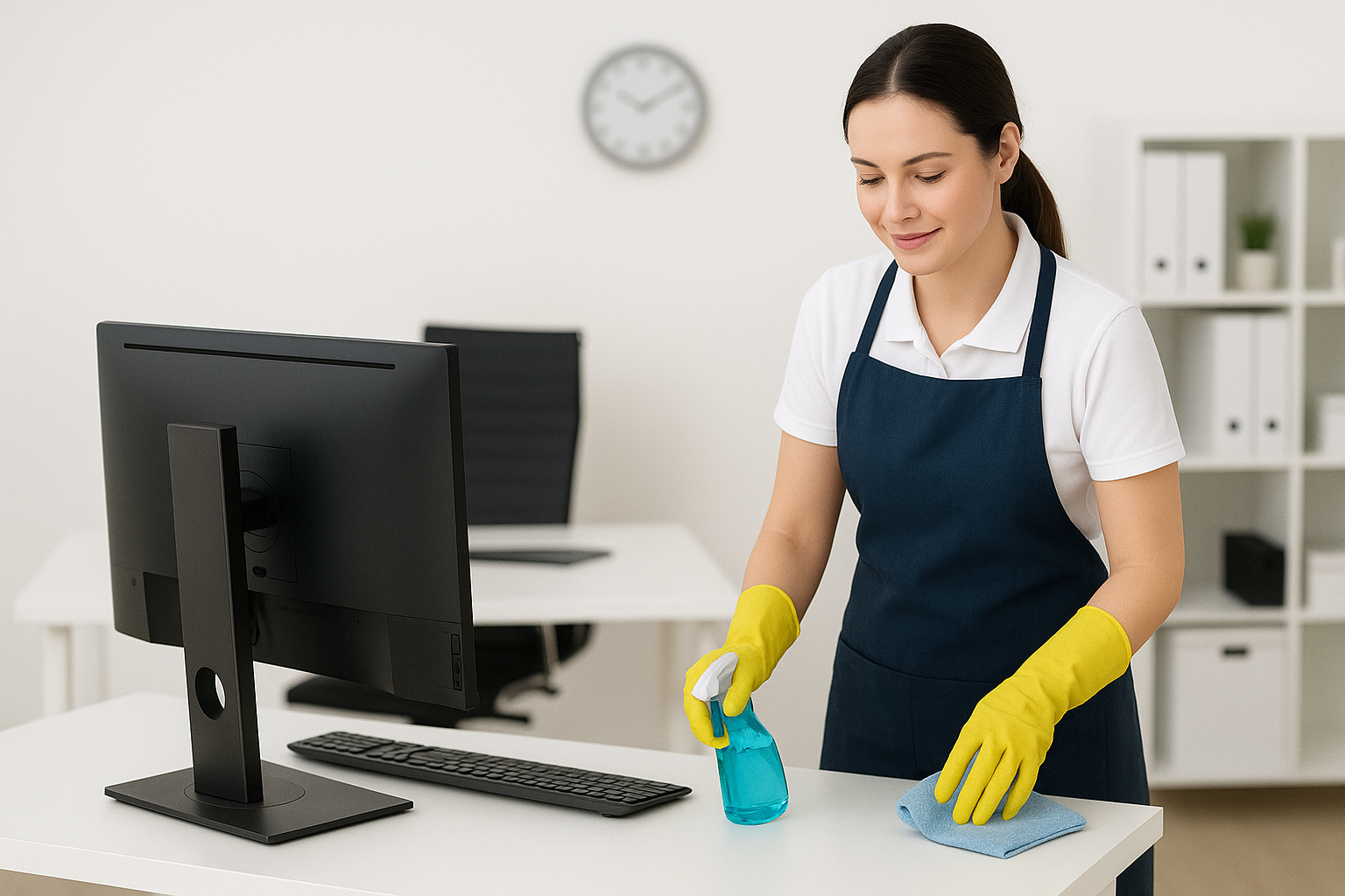 Dazzle employee cleaning office desk