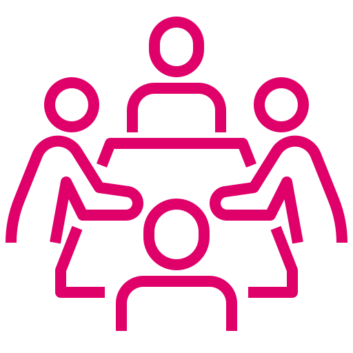 pink icon of people in a meeting